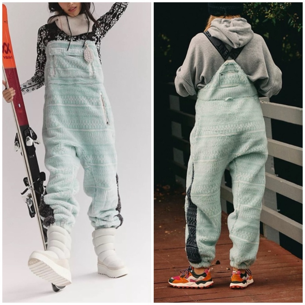 FP Movement by Free People Mint Green Fleece Ski-Style Overalls